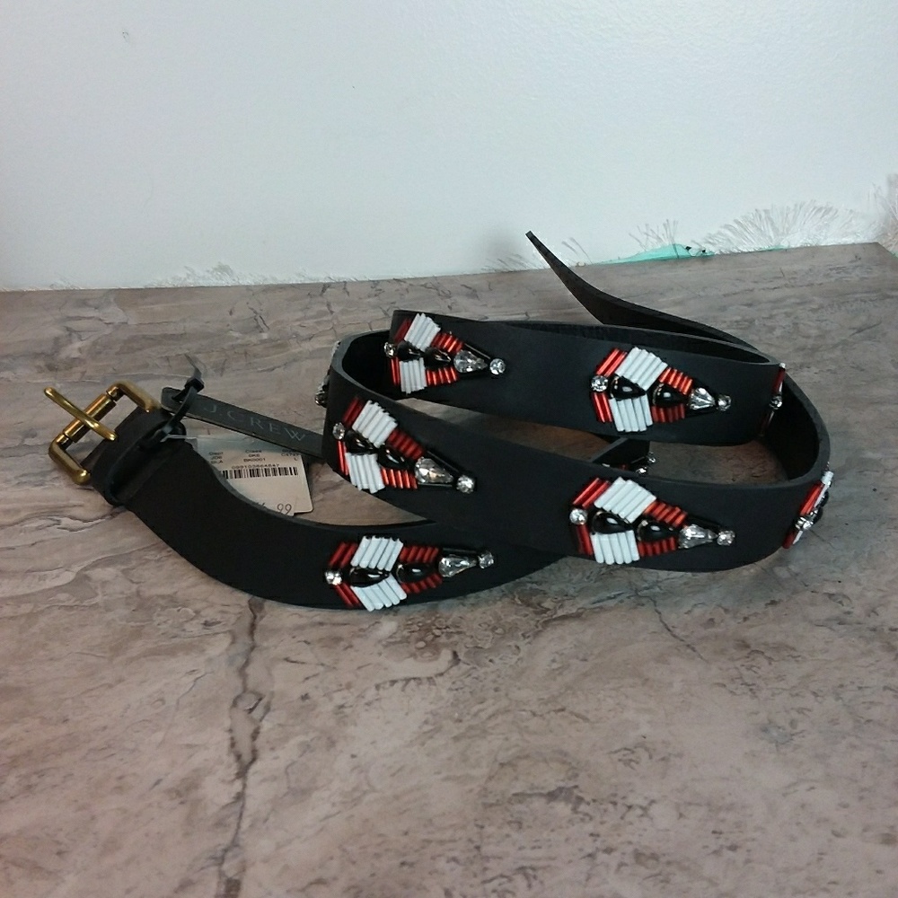 J.Crew Beaded Triangles Leather Belt Sz L 46"